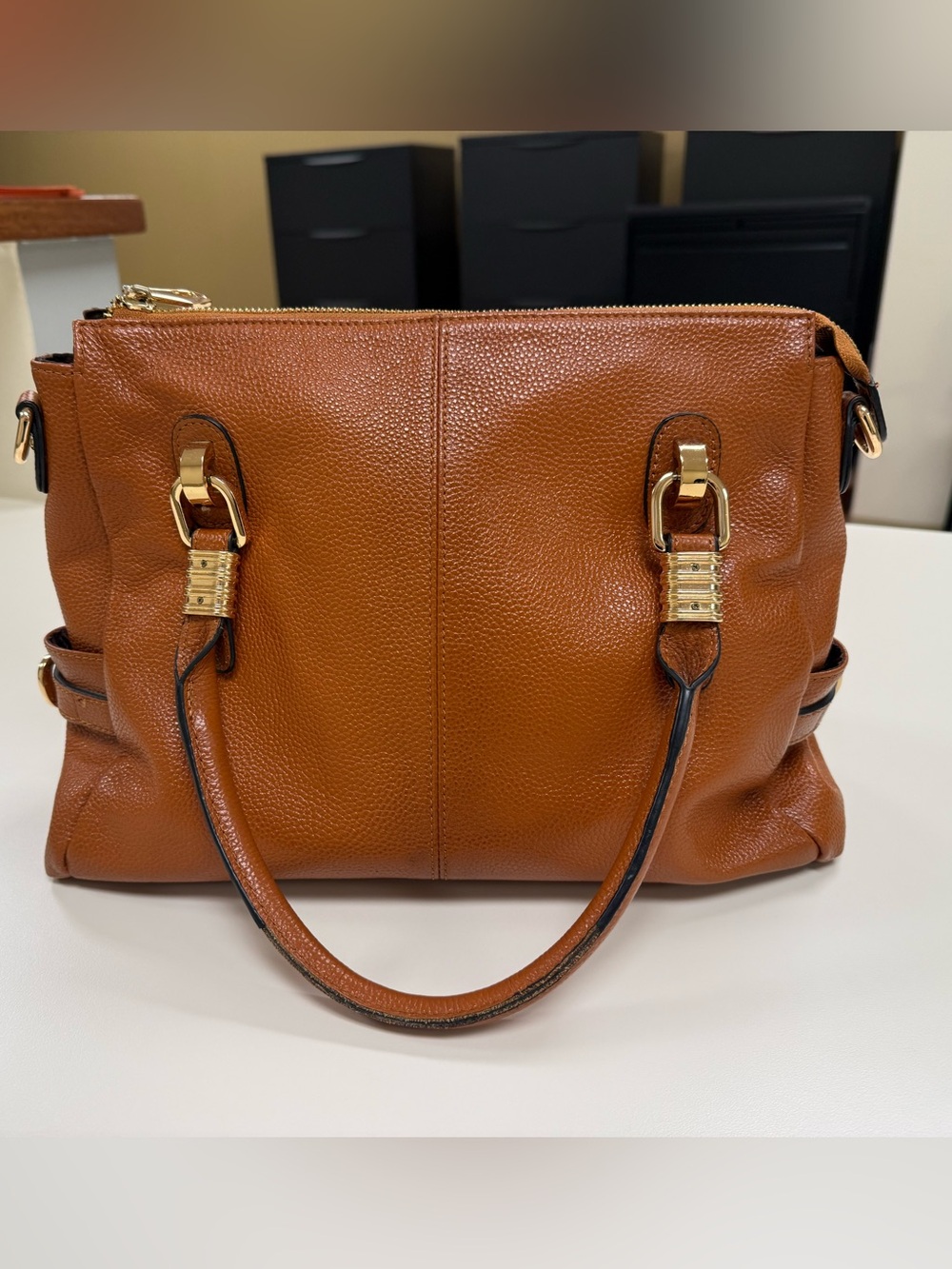 Genuine Leather Kattee Women’s Structured Shoulder Bag with Gold Hardware
